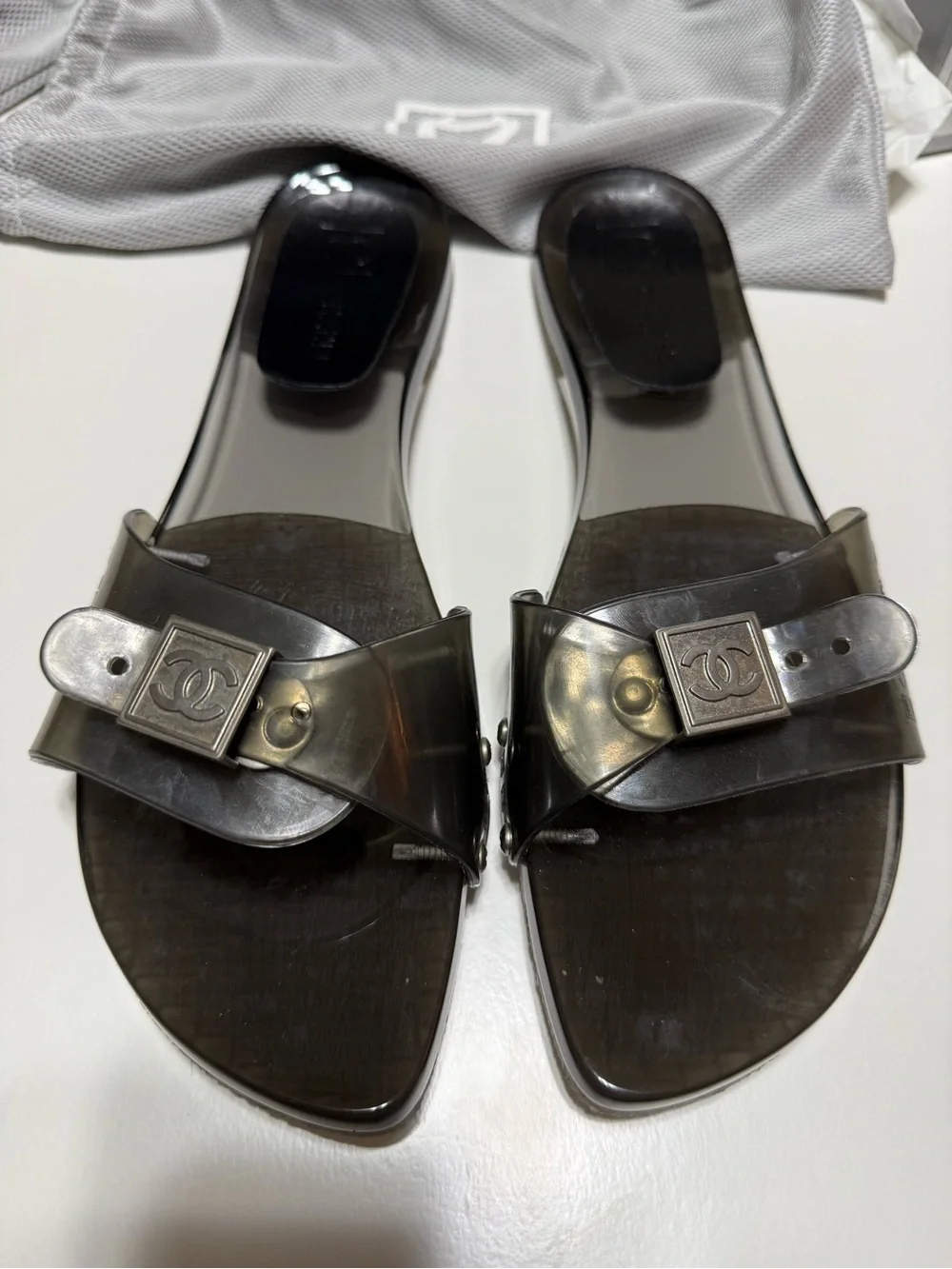 Chanel Black Transparent Jelly Slide Mules 2005